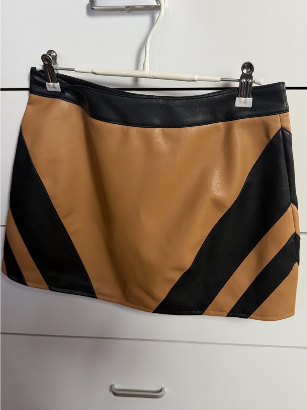 Fashion Nova Faux Leather Mini Skirt - Black & Tan Colorblock - Picture 2 of 2